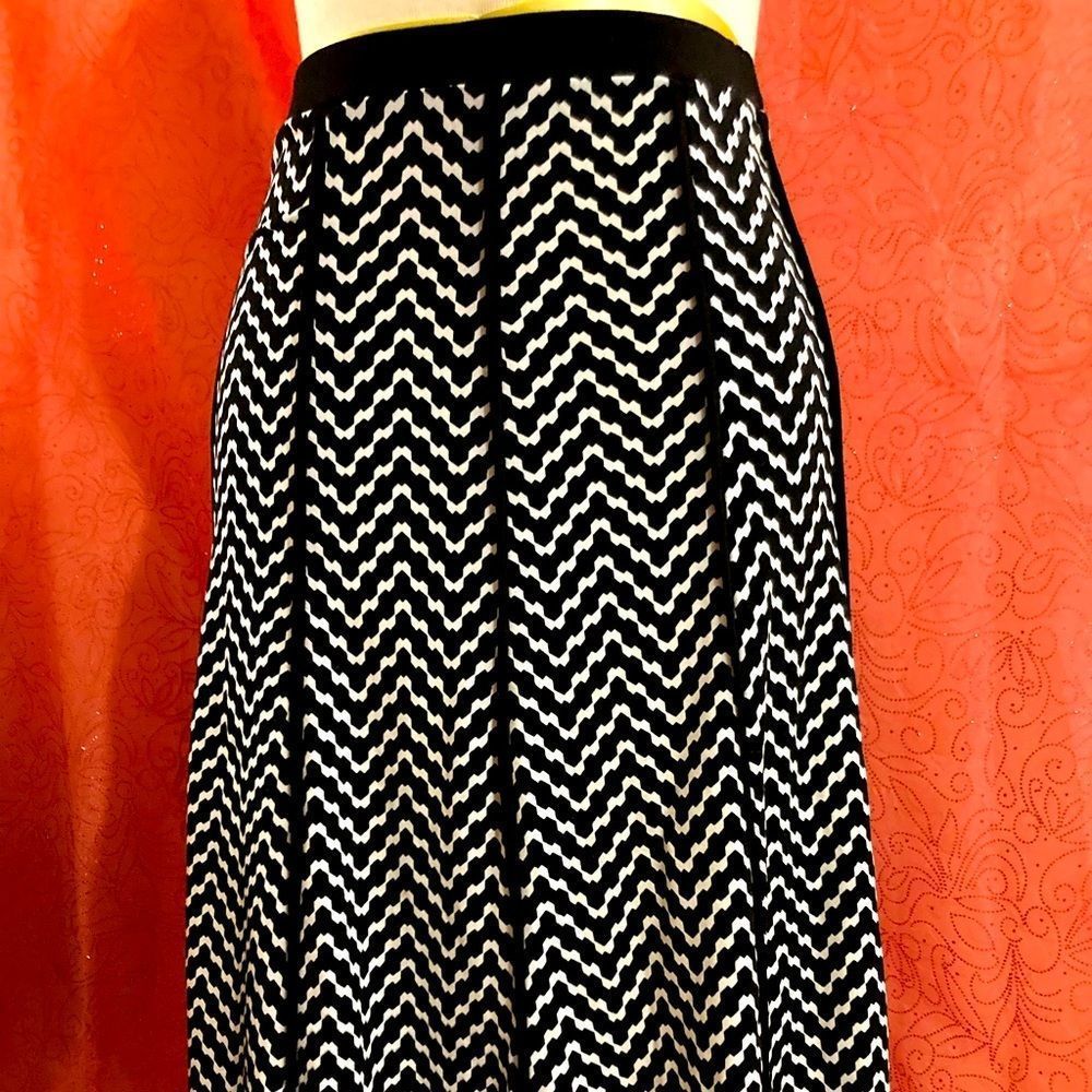 Maria Gabrielle Black White Pattern Midi Stretchy Skirt